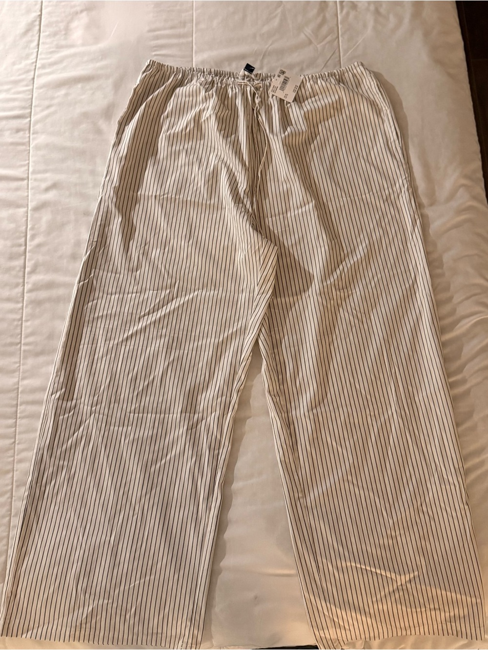 Cream and black striped drawstring wide leg pant
